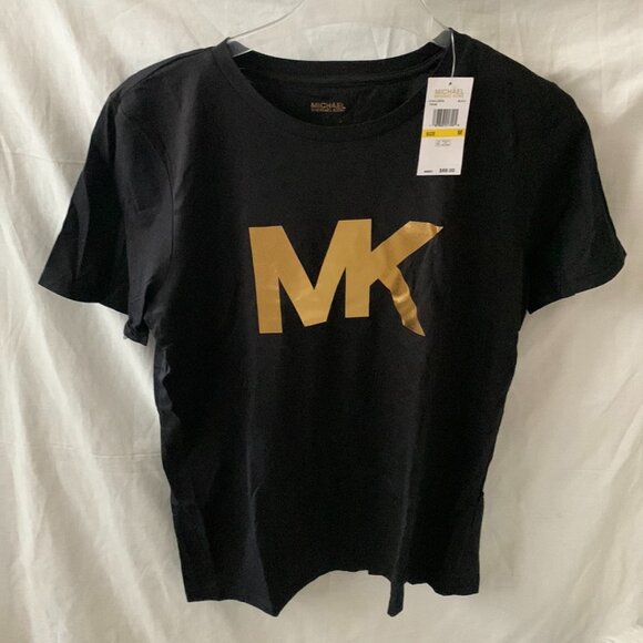 MICHAEL KORS Metallic Gold Logo Tee in Black/Gold Sz MEDIUM !Defect! - Picture 1 of 4